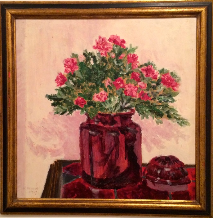 Pseudo-Nineteenth-Century Maiden Lady Painting "Vase of Carnations"