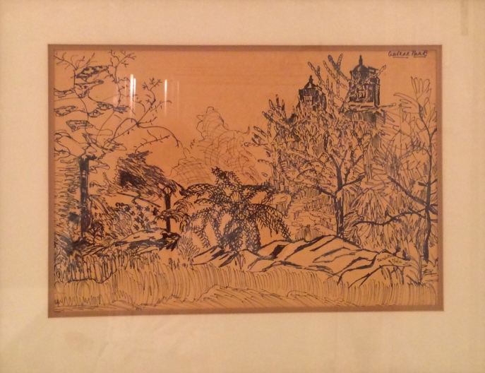 Giant Pen-and-Ink Drawing of Central Park West Building on Yellowing Cheap Paper